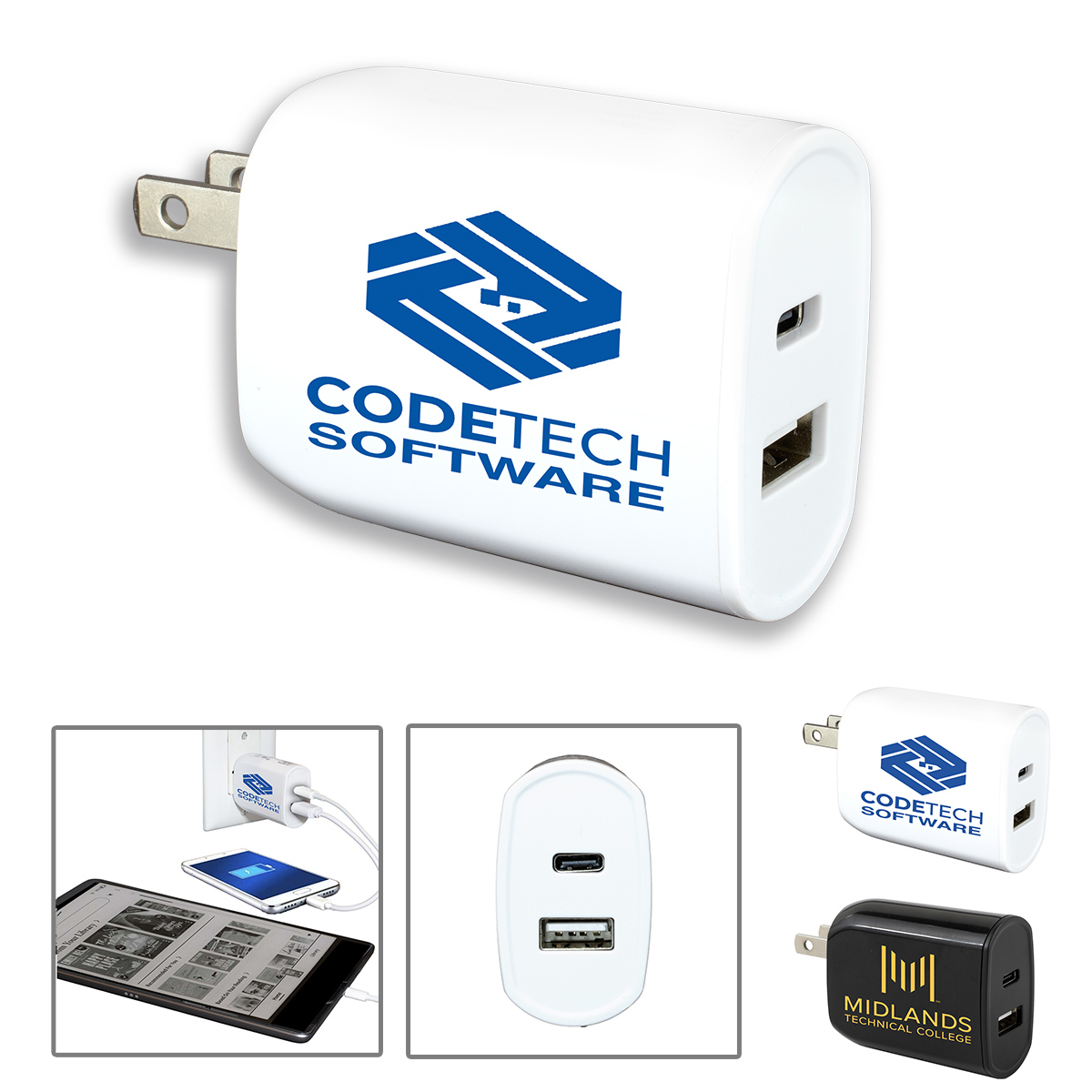 “Voltcharge” 12.5W 2-In-1 USB And Type C Wall Charger Adapter – UL Listed And Compliant